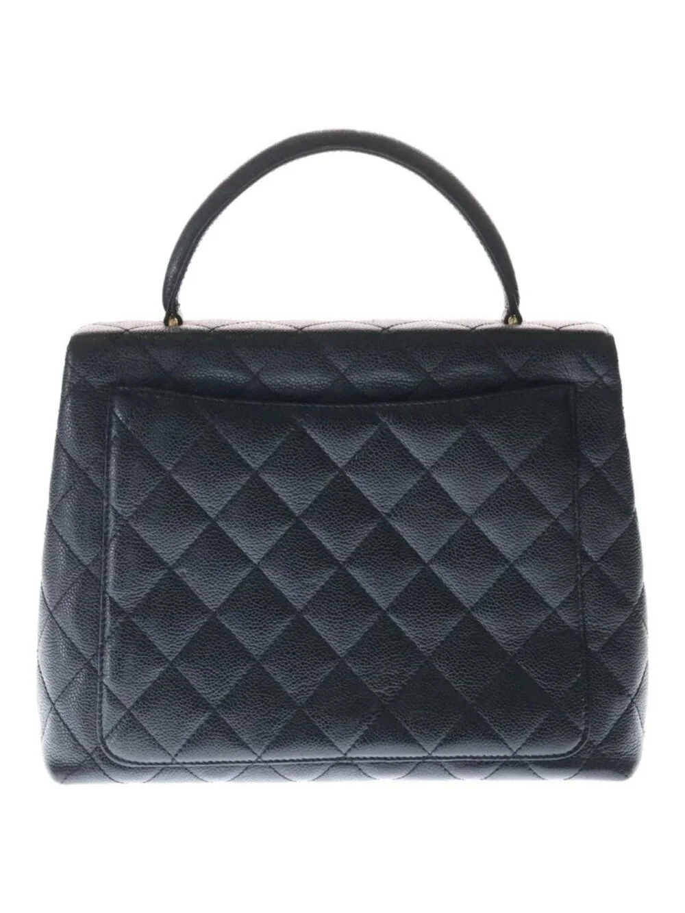 Chanel Quilted CC Logo Top Handle Caviar Leather Gold Black